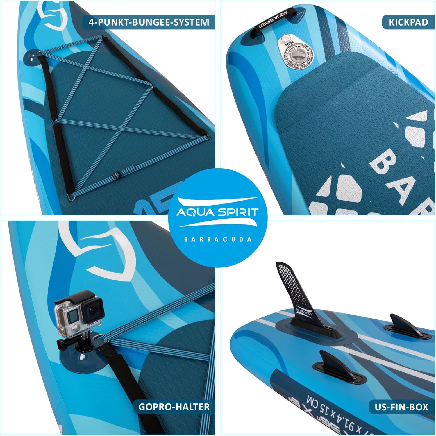 Aqua Spirit Planche de Stand Up Paddle Gonflable SUP Barracuda Kayak - 320x79x15cm/457x91x15cm - Adultes Débutants/Experts | Limite de 150 kg - siège, pagaie, pale de kayak, pompe, sac Garantie 2 ans
