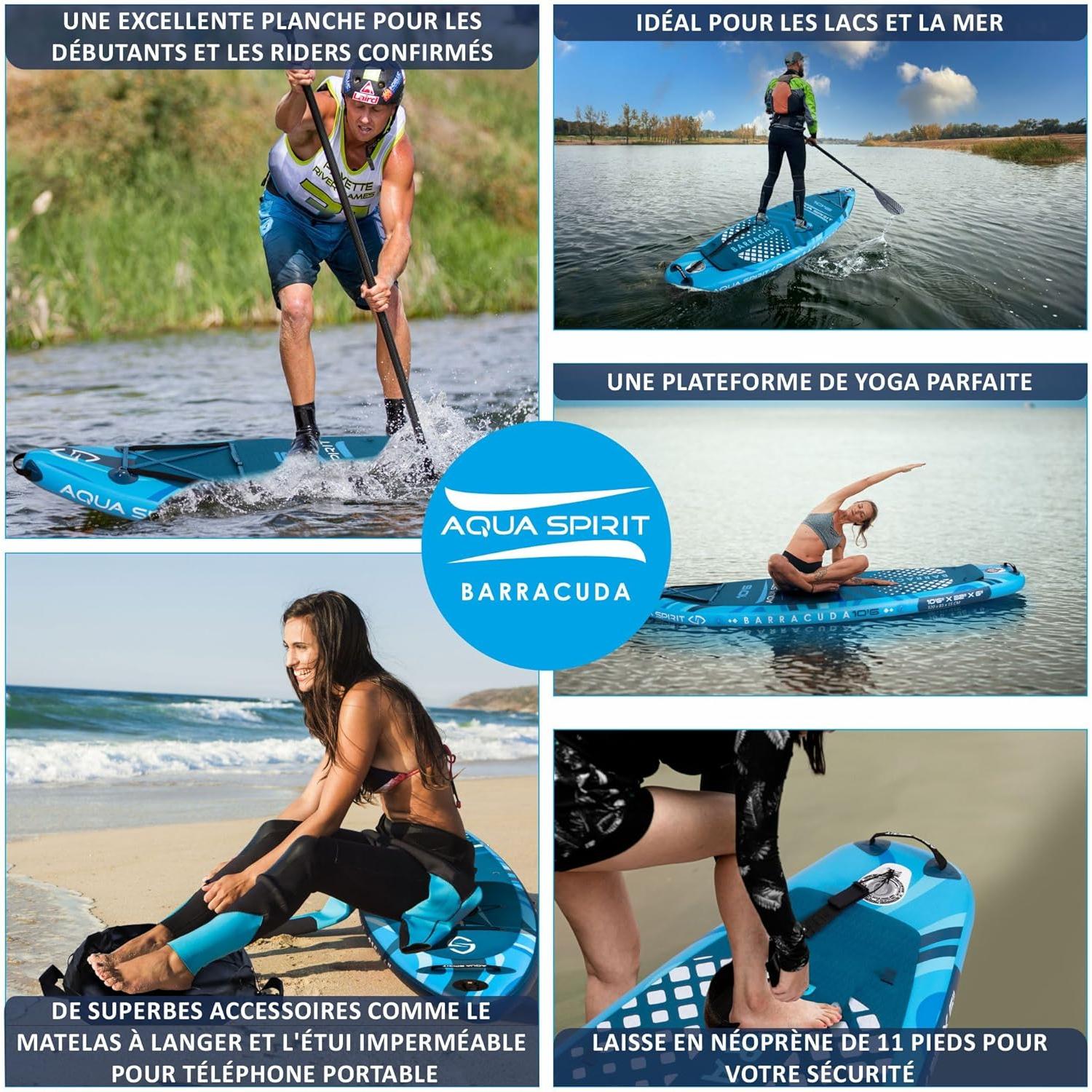 Aqua Spirit Sup Planche à pagaie Gonflable Stand Up, Kit Complet de Conversion de Kayak avec pagaie, Sac à Dos, Pompe et Autres Accessoires