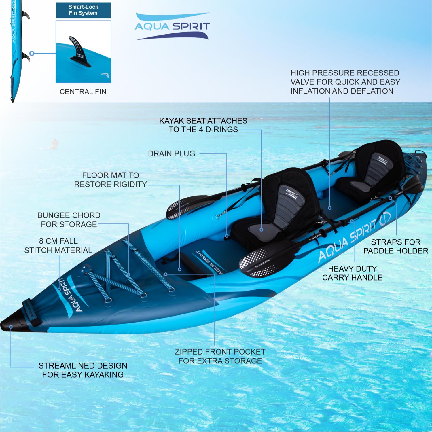 Aqua Spirit Kayak gonflable 2023, 10'5"/13'5"/, ensemble complet de kayak pour 1 ou 2 personnes avec pagaie, sac à dos, pompe double course et plus d'accessoires, adultes débutants, experts, garantie 3 ans