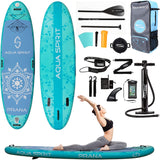 Aqua Spirit Prana Kit de planche de stand up paddle gonflable pour yoga, eau, fitness, pagaie et sac à dos en aluminium, tapis à langer, pompe, laisse, support pour GoPro et 3 ans de garantie, 3 m