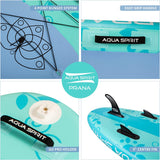 Aqua Spirit Prana Kit de planche de stand up paddle gonflable pour yoga, eau, fitness, pagaie et sac à dos en aluminium, tapis à langer, pompe, laisse, support pour GoPro et 3 ans de garantie, 3 m