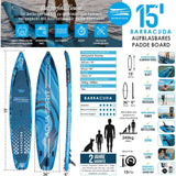 Aqua Spirit Planche de Stand Up Paddle Gonflable SUP Barracuda Kayak - 320x79x15cm/457x91x15cm - Adultes Débutants/Experts | Limite de 150 kg - siège, pagaie, pale de kayak, pompe, sac Garantie 2 ans 