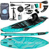 Aqua Spirit SUP Stand-Up Paddle Gonflable 2024, 320x81x15cm, Kit Complet de Conversion de Kayak avec Pagaie, Sac à Dos, Pompe et Autres Accessoires, Adultes Débutants/Experts, Garantie 3 Ans