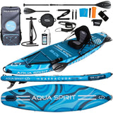 Aqua Spirit SUP Stand-Up Paddle Gonflable 2024, 320x81x15cm, Kit Complet de Conversion de Kayak avec Pagaie, Sac à Dos, Pompe et Autres Accessoires, Adultes Débutants/Experts, Garantie 3 Ans