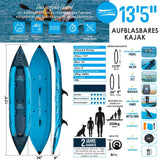 Aqua Spirit Kayak gonflable 2023, 10'5"/13'5"/, ensemble complet de kayak pour 1 ou 2 personnes avec pagaie, sac à dos, pompe double course et plus d'accessoires, adultes débutants, experts, garantie 3 ans