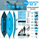 Aqua Spirit Kayak gonflable 2023, 10'5"/13'5"/, ensemble complet de kayak pour 1 ou 2 personnes avec pagaie, sac à dos, pompe double course et plus d'accessoires, adultes débutants, experts, garantie 3 ans