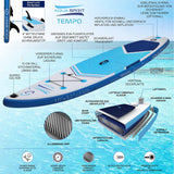 Aqua Spirit Stand Up Paddle Gonflable SUP Tempo Set Complet - 305x81x13cm/320x81x15cm - Adulte Débutant/Expert - avec sac à dos, laisse, pagaie, matelas à langer et garantie 2 ans