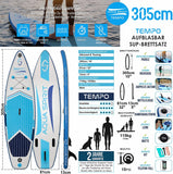 Aqua Spirit Stand Up Paddle Gonflable SUP Tempo Set Complet - 305x81x13cm/320x81x15cm - Adulte Débutant/Expert - avec sac à dos, laisse, pagaie, matelas à langer et garantie 2 ans