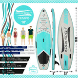 Aqua Spirit Stand Up Paddle Gonflable SUP Tempo Set Complet - 305x81x13cm/320x81x15cm - Adulte Débutant/Expert - avec sac à dos, laisse, pagaie, matelas à langer et garantie 2 ans