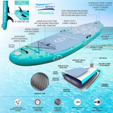 Aqua Spirit Prana Kit de planche de stand up paddle gonflable pour yoga, eau, fitness, pagaie et sac à dos en aluminium, tapis à langer, pompe, laisse, support pour GoPro et 3 ans de garantie, 3 m 