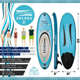 Planche de stand up paddle gonflable AQUA SPIRIT Splash iSUP de 9' de long pour débutant/intermédiaire avec sac à dos, laisse, pagaie, matelas à langer et sac étanche pour téléphone portable